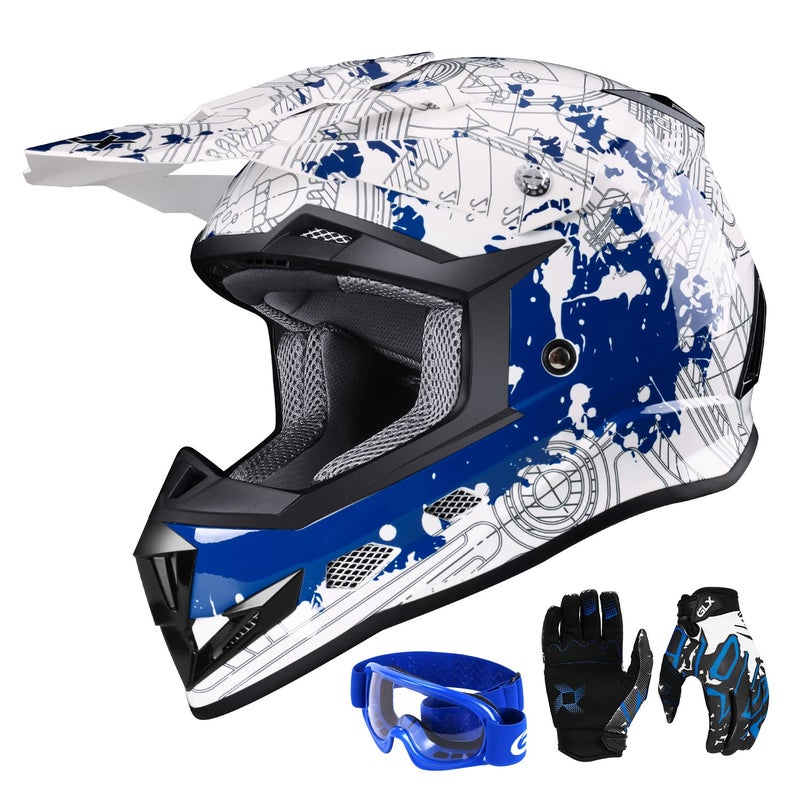 GLX GX623 Youth ATV/Dirt Bike Helmet Combo - Modern, X-Large - DOT - Image 1